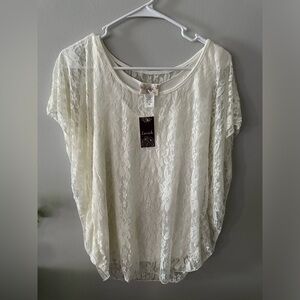 Lavish Lined White Lace Butterfly Sleeve Top Size Medium Vintage